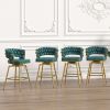 Bar Chair Suede Woven Bar Stool Set of 4,Golden legs Barstools No Adjustable Kitchen Island Chairs,360 Swivel Bar Stools Upholstered Bar Chair Counter