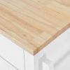Kitchen Cart with Rubber wood Drop-Leaf Countertop, Concealed sliding barn door adjustable height,Kitchen Island on 4 Wheels with Storage Cabinet and