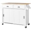 Kitchen Cart with Rubber wood Drop-Leaf Countertop, Concealed sliding barn door adjustable height,Kitchen Island on 4 Wheels with Storage Cabinet and
