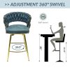 Bar Chair Suede Woven Bar Stool Set of 4,Golden legs Barstools No Adjustable Kitchen Island Chairs,360 Swivel Bar Stools Upholstered Bar Chair Counter